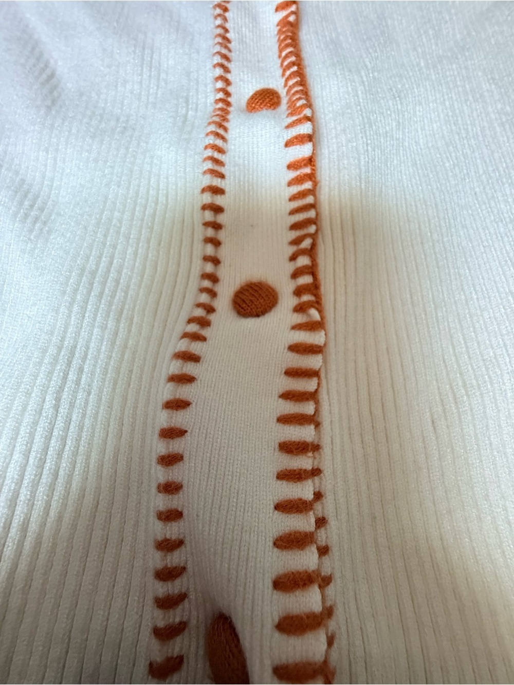 Cream Knit Cardigan with Orange Trim - Sz S - Picture 3 of 10